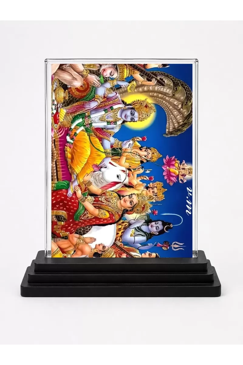 Radha Shree Krishna Acrylic Car Dashboard Showpiece | Double-Sided Radha Shree Krishna Photo Stand | 3 X 4 Inch Photo | Transparent Acrylic Frame With Black Base | Car Dashboard, Office & Table Decor (F71503)