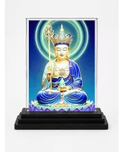 Avalokiteshvara Acrylic Car Dashboard Showpiece | Double-Sided Avalokiteshvara Photo Stand | 3 X 4 Inch Photo | Transparent Acrylic Frame With Black Base | Car Dashboard, Office & Table Decor (F71504)