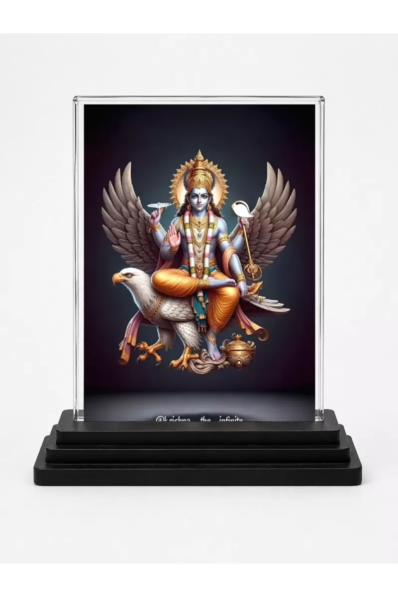 Lord Vishnu Acrylic Car Dashboard Showpiece | Double-Sided Lord Vishnu Photo Stand | 3 X 4 Inch Photo | Transparent Acrylic Frame With Black Base | Car Dashboard, Office & Table Decor (F71505)