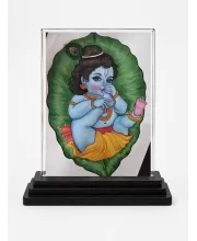 Lord Shree Krishna Acrylic Car Dashboard Showpiece | Double-Sided Lord Shree Krishna Photo Stand | 3 X 4 Inch Photo | Transparent Acrylic Frame With Black Base | Car Dashboard, Office & Table Decor (F71511)