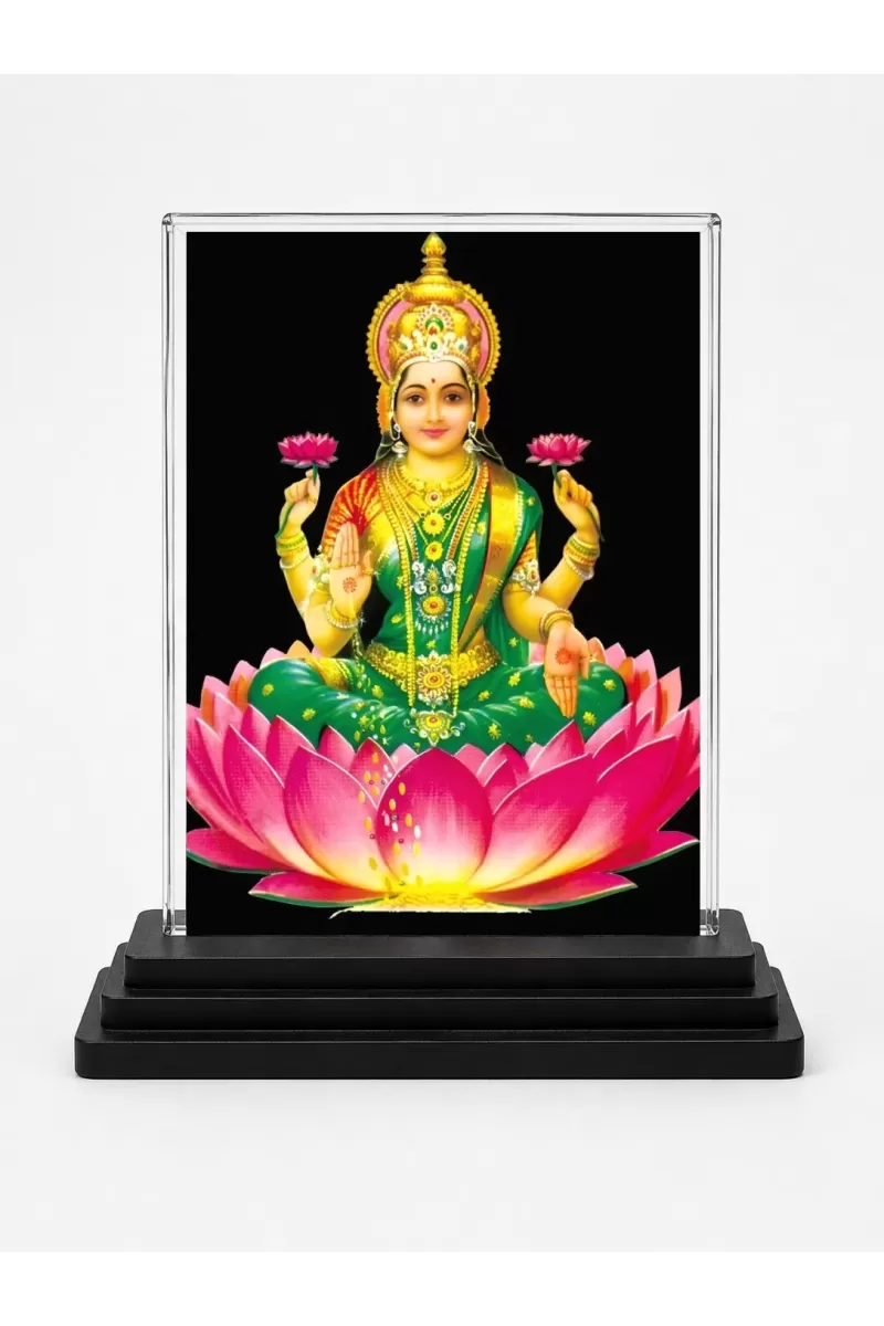Lord Ganesha Acrylic Car Dashboard Showpiece | Double-Sided Lord Ganesha Photo Stand | 3 X 4 Inch Photo | Transparent Acrylic Frame With Black Base | Car Dashboard, Office & Table Decor (F71512)