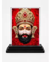 Khatu Shyam Acrylic Car Dashboard Showpiece | Double-Sided Khatu Shyam Photo Stand | 3 X 4 Inch Photo | Transparent Acrylic Frame With Black Base | Car Dashboard, Office & Table Decor (F71514)