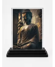 Buddha Acrylic Car Dashboard Showpiece | Double-Sided Buddha Photo Stand | 3 X 4 Inch Photo | Transparent Acrylic Frame With Black Base | Car Dashboard, Office & Table Decor (F71517)