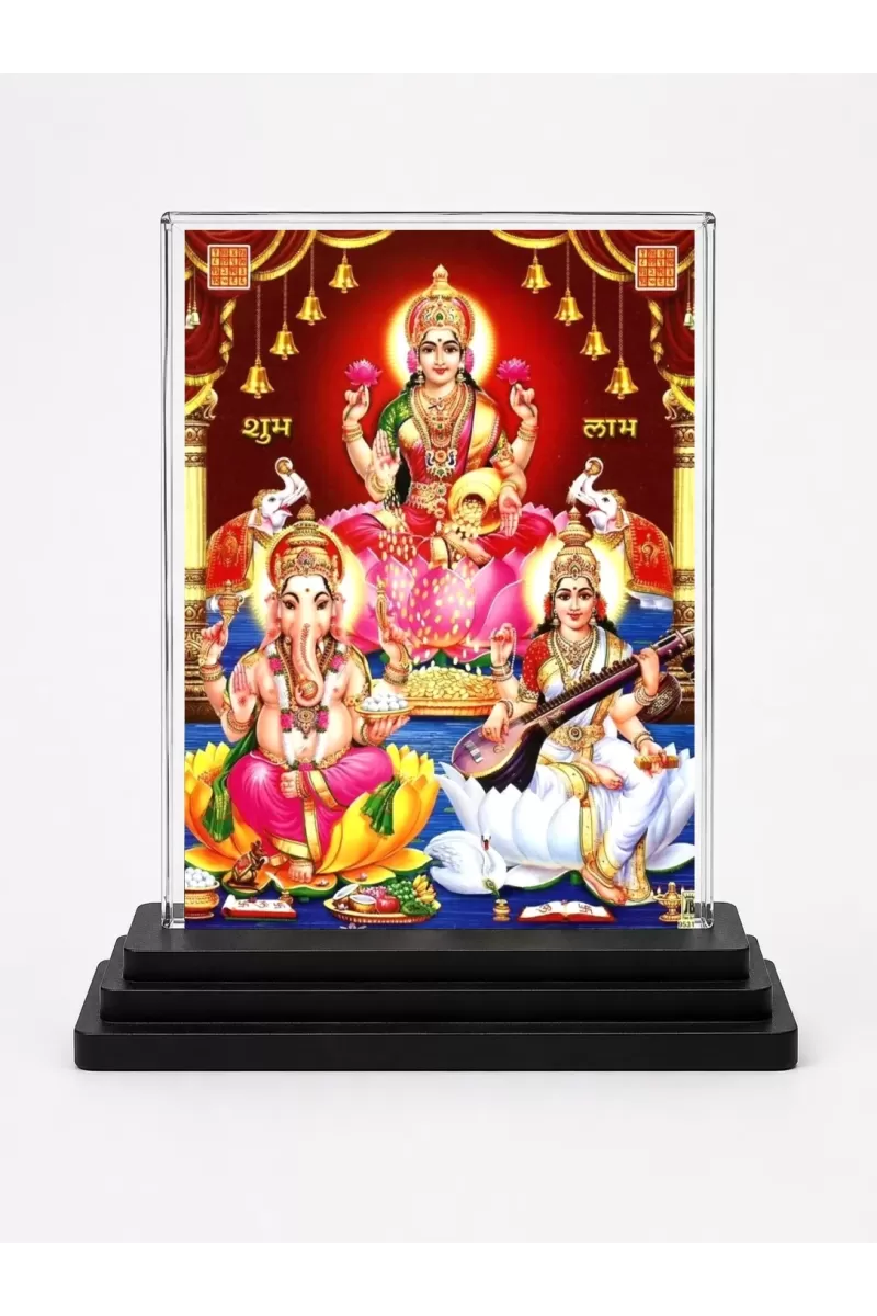 Lord Ganesha Acrylic Car Dashboard Showpiece | Double-Sided Lord Ganesha Photo Stand | 3 X 4 Inch Photo | Transparent Acrylic Frame With Black Base | Car Dashboard, Office & Table Decor (F71522)