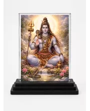 Lord Shiva Acrylic Car Dashboard Showpiece | Double-Sided Lord Shiva Photo Stand | 3 X 4 Inch Photo | Transparent Acrylic Frame With Black Base | Car Dashboard, Office & Table Decor (F71523)