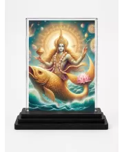 Matsya Avatar Acrylic Car Dashboard Showpiece | Double-Sided Matsya Avatar Photo Stand | 3 X 4 Inch Photo | Transparent Acrylic Frame With Black Base | Car Dashboard, Office & Table Decor (F71524)