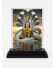 Lord Vishnu Acrylic Car Dashboard Showpiece | Double-Sided Lord Vishnu Photo Stand | 3 X 4 Inch Photo | Transparent Acrylic Frame With Black Base | Car Dashboard, Office & Table Decor (F71525)