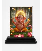 Ganesha Acrylic Car Dashboard Showpiece | Double-Sided Ganesha Photo Stand | 3 X 4 Inch Photo | Transparent Acrylic Frame With Black Base | Car Dashboard, Office & Table Decor (F71526)