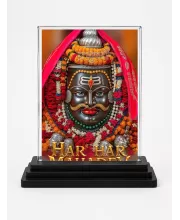 Har Har Mahadev Acrylic Car Dashboard Showpiece | Double-Sided Har Har Mahadev Photo Stand | 3 X 4 Inch Photo | Transparent Acrylic Frame With Black Base | Car Dashboard, Office & Table Decor (F71529)