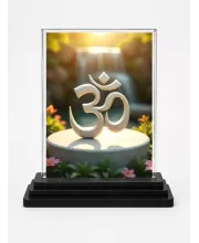Om Acrylic Car Dashboard Showpiece | Double-Sided Om Photo Stand | 3 X 4 Inch Photo | Transparent Acrylic Frame With Black Base | Car Dashboard, Office & Table Decor (F71530)