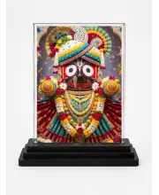 Lord Jagannath Acrylic Car Dashboard Showpiece | Double-Sided Lord Jagannath Photo Stand | 3 X 4 Inch Photo | Transparent Acrylic Frame With Black Base | Car Dashboard, Office & Table Decor (F71531)