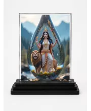 Durga Acrylic Car Dashboard Showpiece | Double-Sided Durga Photo Stand | 3 X 4 Inch Photo | Transparent Acrylic Frame With Black Base | Car Dashboard, Office & Table Decor (F71532)