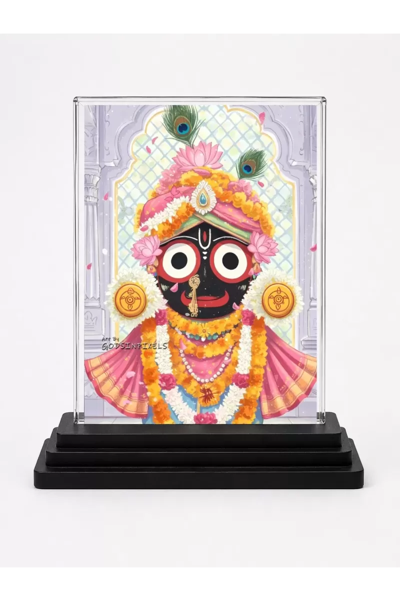 Lord Shree Krishna Acrylic Car Dashboard Showpiece | Double-Sided Lord Shree Krishna Photo Stand | 3 X 4 Inch Photo | Transparent Acrylic Frame With Black Base | Car Dashboard, Office & Table Decor (F71534)