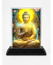 Gautama Buddha Acrylic Car Dashboard Showpiece | Double-Sided Gautama Buddha Photo Stand | 3 X 4 Inch Photo | Transparent Acrylic Frame With Black Base | Car Dashboard, Office & Table Decor (F71535)