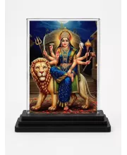 Durga Acrylic Car Dashboard Showpiece | Double-Sided Durga Photo Stand | 3 X 4 Inch Photo | Transparent Acrylic Frame With Black Base | Car Dashboard, Office & Table Decor (F71537)