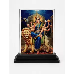 Durga Acrylic Car Dashboard Showpiece | Double-Sided Durga Photo Stand | 3 X 4 Inch Photo | Transparent Acrylic Frame With Black Base | Car Dashboard, Office & Table Decor (F71537)
