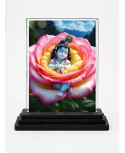 Shree Krishna Acrylic Car Dashboard Showpiece | Double-Sided Shree Krishna Photo Stand | 3 X 4 Inch Photo | Transparent Acrylic Frame With Black Base | Car Dashboard, Office & Table Decor (F71538)