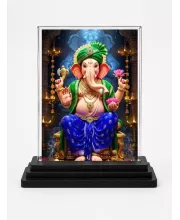 Lord Ganesha Acrylic Car Dashboard Showpiece | Double-Sided Lord Ganesha Photo Stand | 3 X 4 Inch Photo | Transparent Acrylic Frame With Black Base | Car Dashboard, Office & Table Decor (F71541)