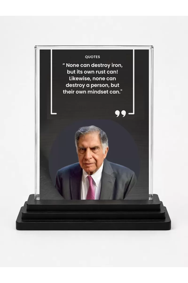 Shree Rayan Tata Acrylic Car Dashboard Showpiece | Double-Sided Shree Rayan Tata Photo Stand | 3 X 4 Inch Photo | Transparent Acrylic Frame With Black Base | Car Dashboard, Office & Table Decor (F71545)