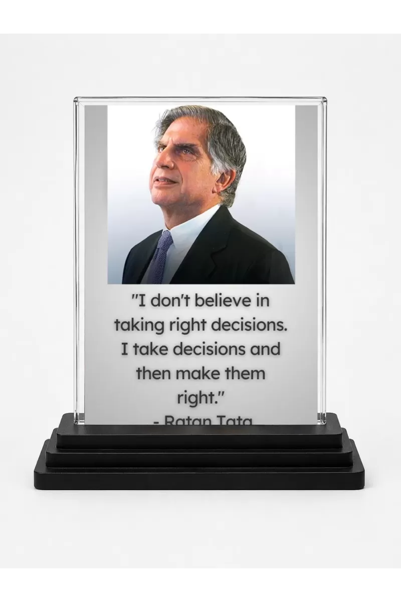 Shree Rayan Tata Acrylic Car Dashboard Showpiece | Double-Sided Shree Rayan Tata Photo Stand | 3 X 4 Inch Photo | Transparent Acrylic Frame With Black Base | Car Dashboard, Office & Table Decor (F71546)