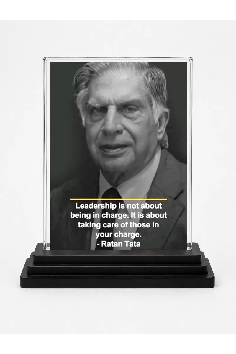Shree Ratan Tata Acrylic Car Dashboard Showpiece | Double-Sided Shree Ratan Tata Photo Stand | 3 X 4 Inch Photo | Transparent Acrylic Frame With Black Base | Car Dashboard, Office & Table Decor (F71547)