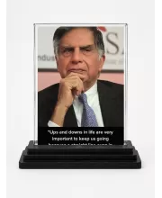 Shree Ratan Tata Acrylic Car Dashboard Showpiece | Double-Sided Shree Ratan Tata Photo Stand | 3 X 4 Inch Photo | Transparent Acrylic Frame With Black Base | Car Dashboard, Office & Table Decor (F71548)