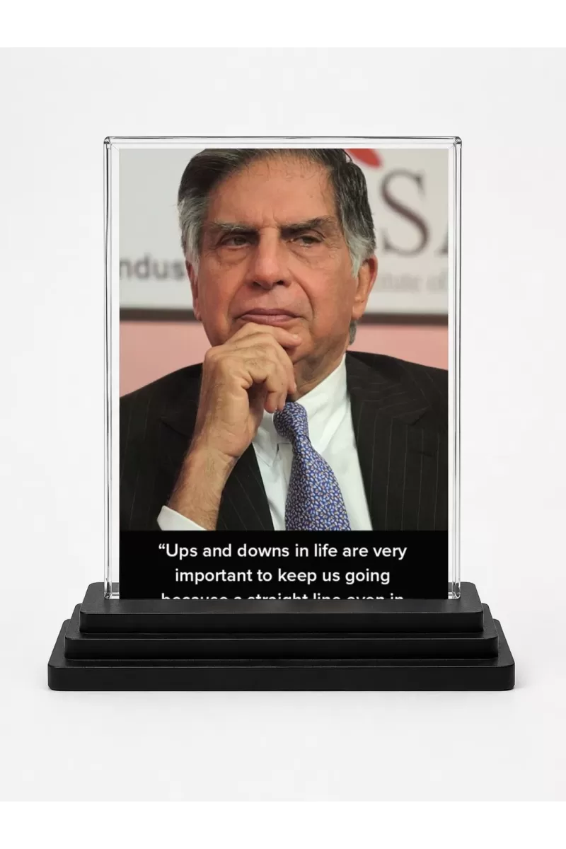 Shree Ratan Tata Acrylic Car Dashboard Showpiece | Double-Sided Shree Ratan Tata Photo Stand | 3 X 4 Inch Photo | Transparent Acrylic Frame With Black Base | Car Dashboard, Office & Table Decor (F71548)