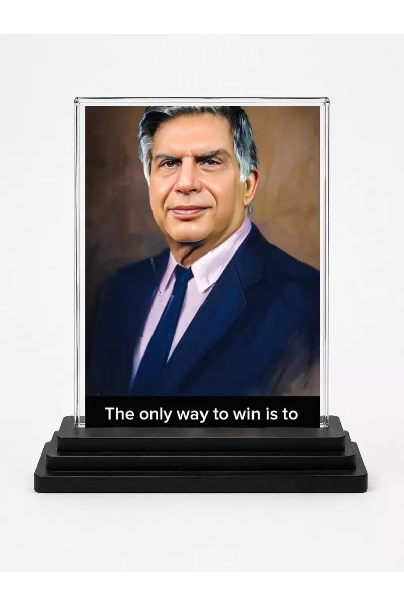 Shree Rayan Tata Acrylic Car Dashboard Showpiece | Double-Sided Shree Rayan Tata Photo Stand | 3 X 4 Inch Photo | Transparent Acrylic Frame With Black Base | Car Dashboard, Office & Table Decor (F71549)