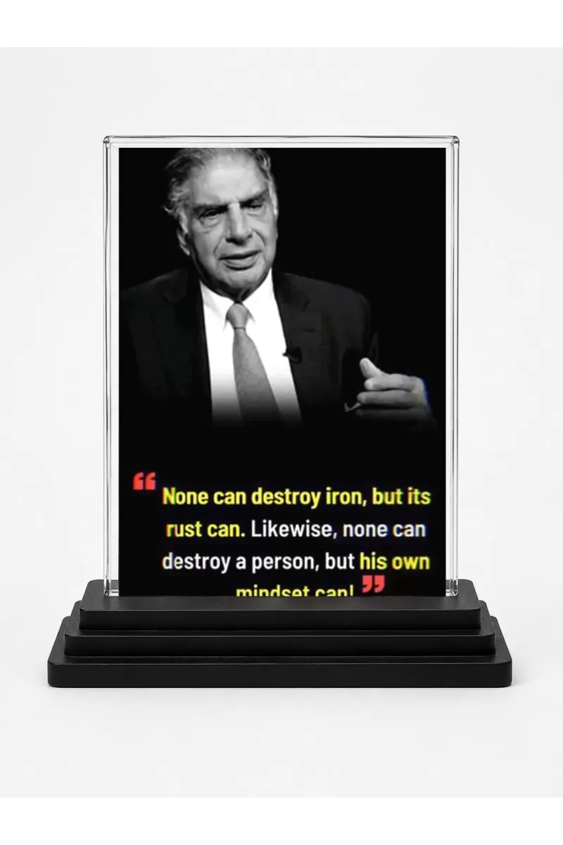 Shree Rayan Tata Acrylic Car Dashboard Showpiece | Double-Sided Shree Rayan Tata Photo Stand | 3 X 4 Inch Photo | Transparent Acrylic Frame With Black Base | Car Dashboard, Office & Table Decor (F71550)