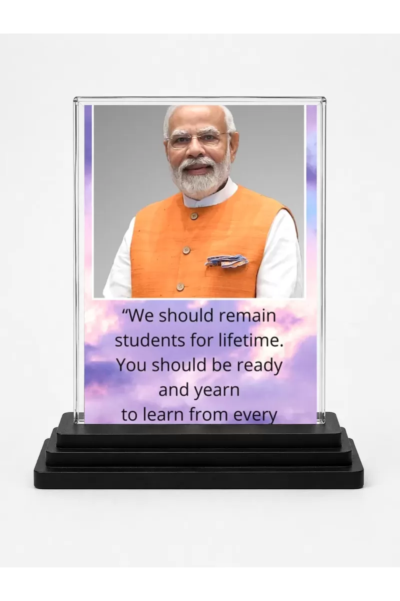 Narendra Modi Acrylic Car Dashboard Showpiece | Double-Sided Narendra Modi Photo Stand | 3 X 4 Inch Photo | Transparent Acrylic Frame With Black Base | Car Dashboard, Office & Table Decor (F71554)