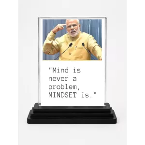 Narendra Modi Acrylic Car Dashboard Showpiece | Double-Sided Narendra Modi Photo Stand | 3 X 4 Inch Photo | Transparent Acrylic Frame With Black Base | Car Dashboard, Office & Table Decor (F71555)