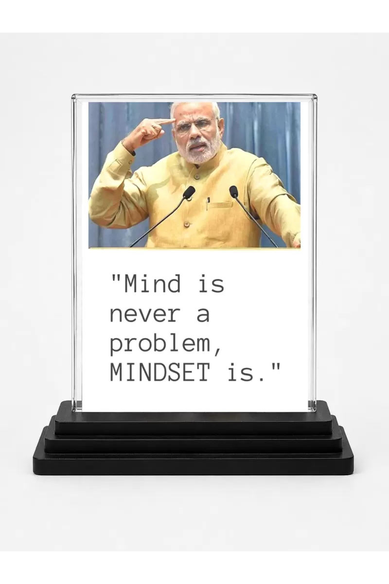 Narendra Modi Acrylic Car Dashboard Showpiece | Double-Sided Narendra Modi Photo Stand | 3 X 4 Inch Photo | Transparent Acrylic Frame With Black Base | Car Dashboard, Office & Table Decor (F71555)