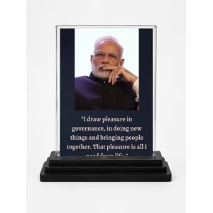 Narendra Modi Acrylic Car Dashboard Showpiece | Double-Sided Narendra Modi Photo Stand | 3 X 4 Inch Photo | Transparent Acrylic Frame With Black Base | Car Dashboard, Office & Table Decor (F71556)