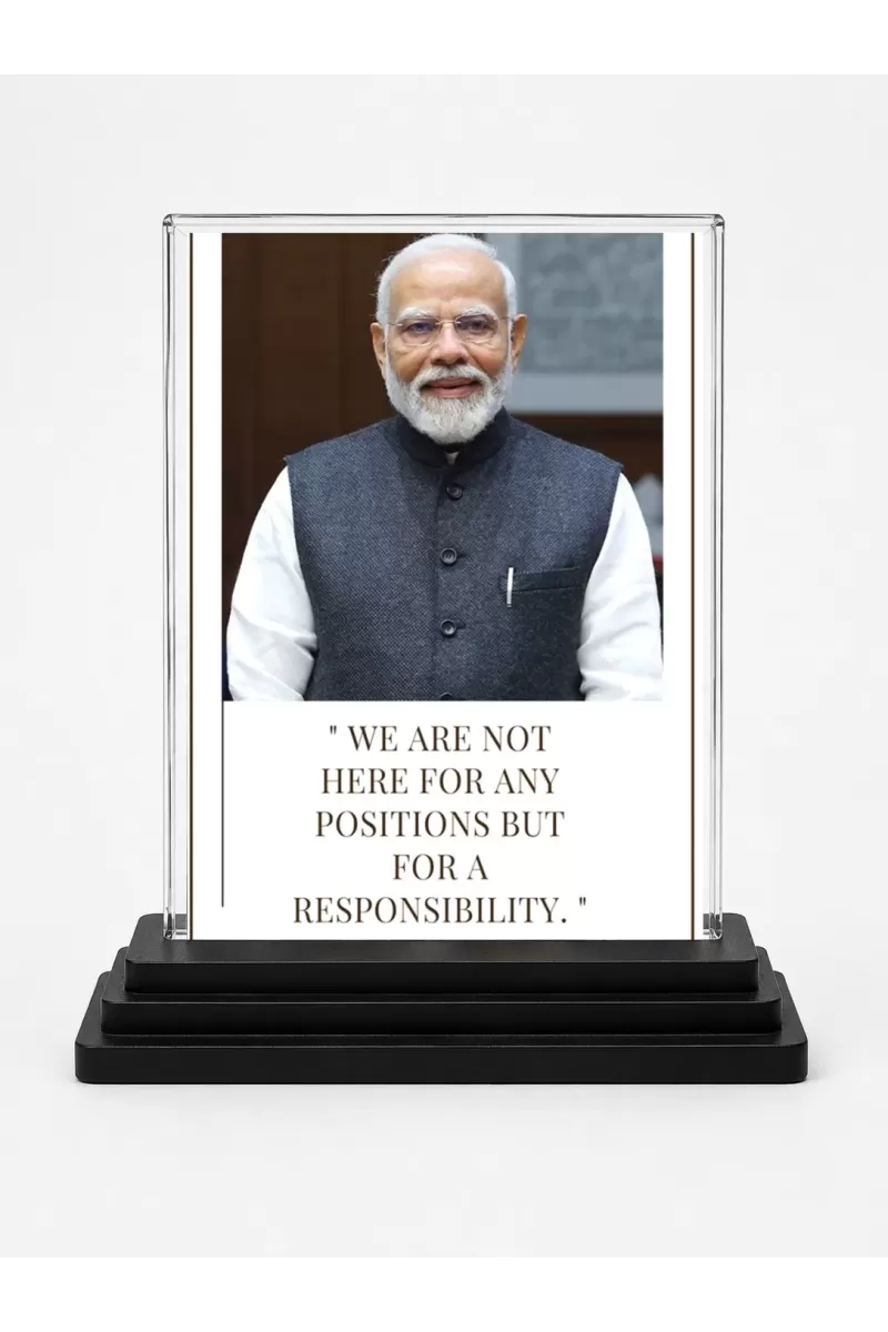 Narendra Modi Acrylic Car Dashboard Showpiece | Double-Sided Narendra Modi Photo Stand | 3 X 4 Inch Photo | Transparent Acrylic Frame With Black Base | Car Dashboard, Office & Table Decor (F71557)