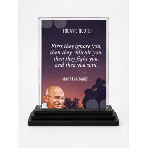 Mahatma Gandhi Acrylic Car Dashboard Showpiece | Double-Sided Mahatma Gandhi Photo Stand | 3 X 4 Inch Photo | Transparent Acrylic Frame With Black Base | Car Dashboard, Office & Table Decor (F71558)