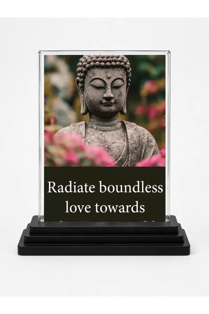 Gautama Buddha Acrylic Car Dashboard Showpiece | Double-Sided Gautama Buddha Photo Stand | 3 X 4 Inch Photo | Transparent Acrylic Frame With Black Base | Car Dashboard, Office & Table Decor (F71560)