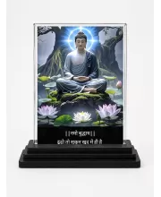 Gautama Buddha Acrylic Car Dashboard Showpiece | Double-Sided Gautama Buddha Photo Stand | 3 X 4 Inch Photo | Transparent Acrylic Frame With Black Base | Car Dashboard, Office & Table Decor (F71561)
