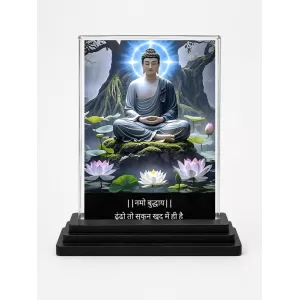 Gautama Buddha Acrylic Car Dashboard Showpiece | Double-Sided Gautama Buddha Photo Stand | 3 X 4 Inch Photo | Transparent Acrylic Frame With Black Base | Car Dashboard, Office & Table Decor (F71561)