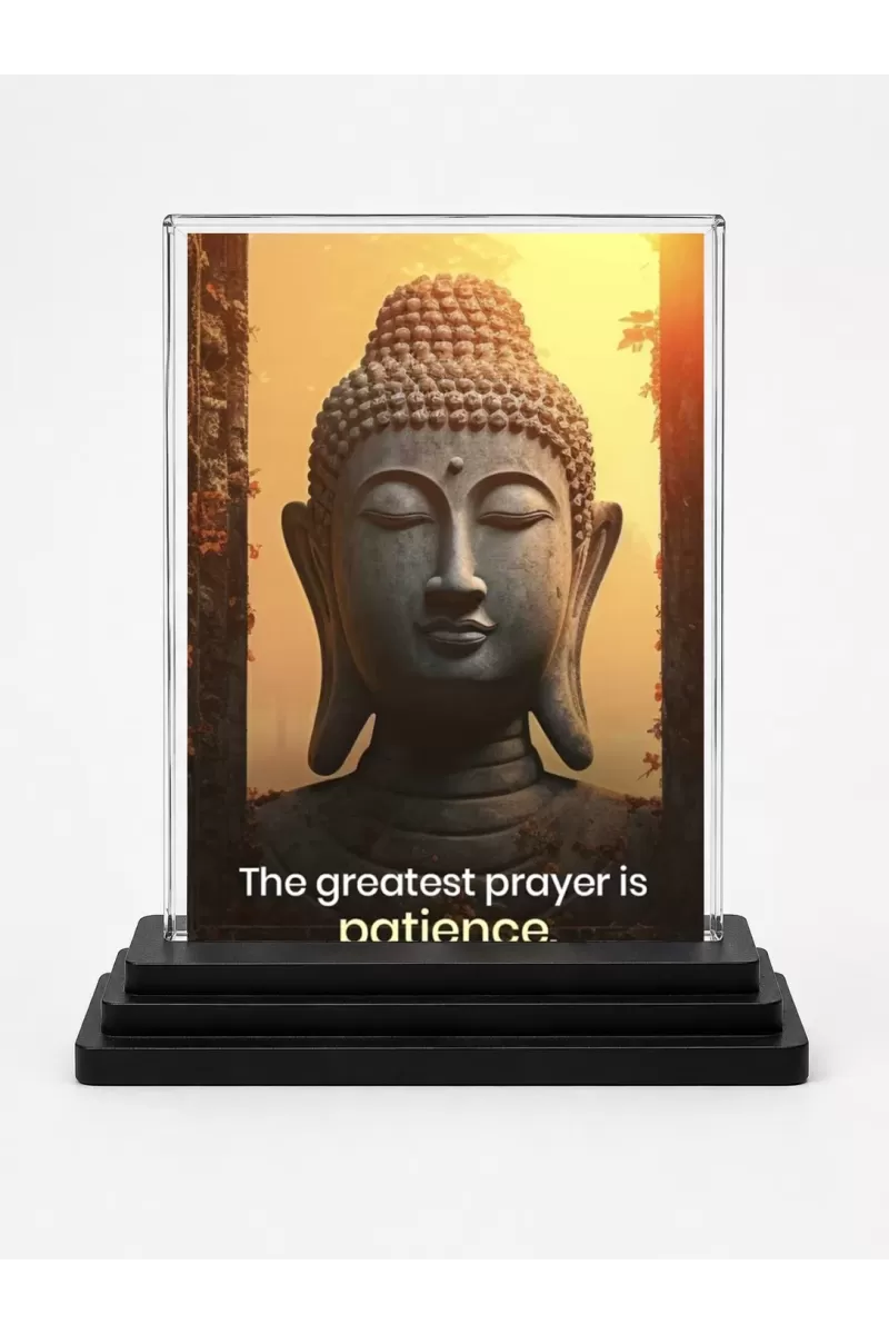 Gautama Buddha Acrylic Car Dashboard Showpiece | Double-Sided Gautama Buddha Photo Stand | 3 X 4 Inch Photo | Transparent Acrylic Frame With Black Base | Car Dashboard, Office & Table Decor (F71562)
