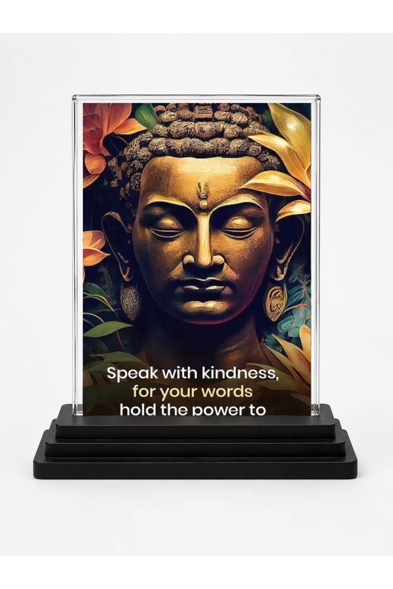 Gautama Buddha Acrylic Car Dashboard Showpiece | Double-Sided Gautama Buddha Photo Stand | 3 X 4 Inch Photo | Transparent Acrylic Frame With Black Base | Car Dashboard, Office & Table Decor (F71563)