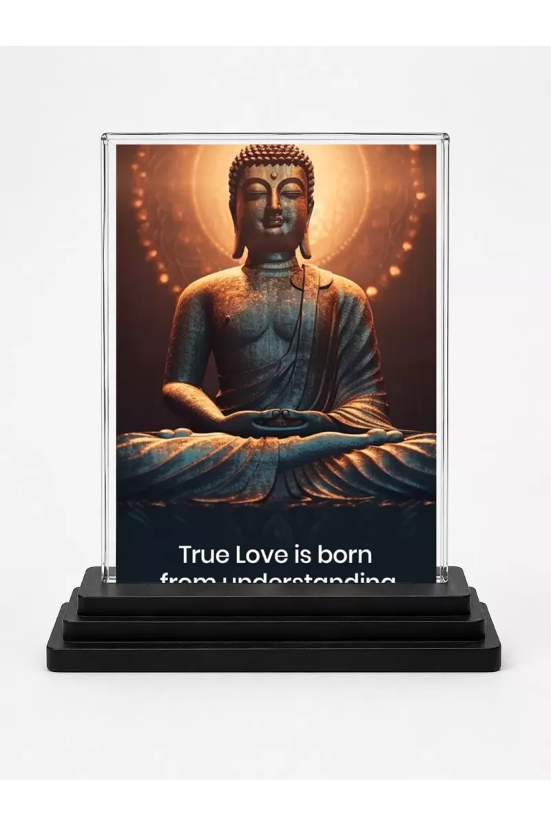 Gautama Buddha Acrylic Car Dashboard Showpiece | Double-Sided Gautama Buddha Photo Stand | 3 X 4 Inch Photo | Transparent Acrylic Frame With Black Base | Car Dashboard, Office & Table Decor (F71564)