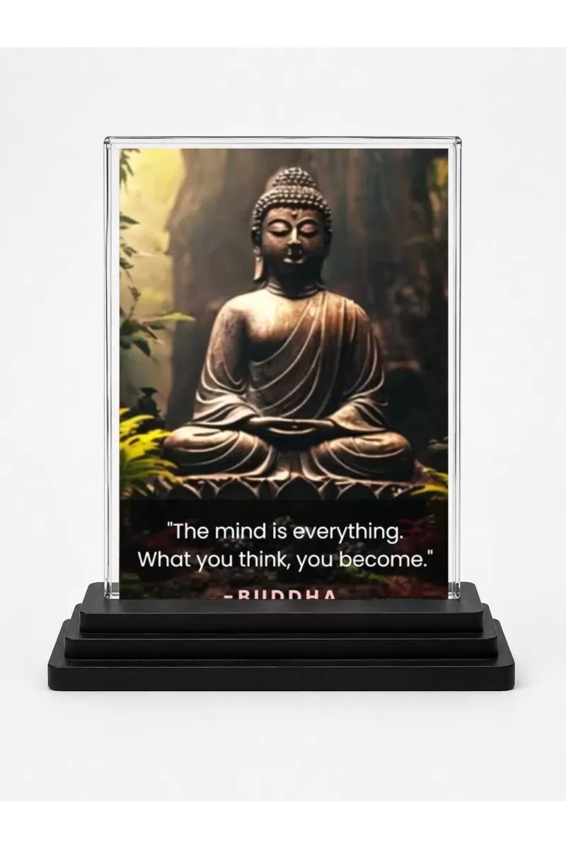 Goutam Buddha Acrylic Car Dashboard Showpiece | Double-Sided Goutam Buddha Photo Stand | 3 X 4 Inch Photo | Transparent Acrylic Frame With Black Base | Car Dashboard, Office & Table Decor (F71566)