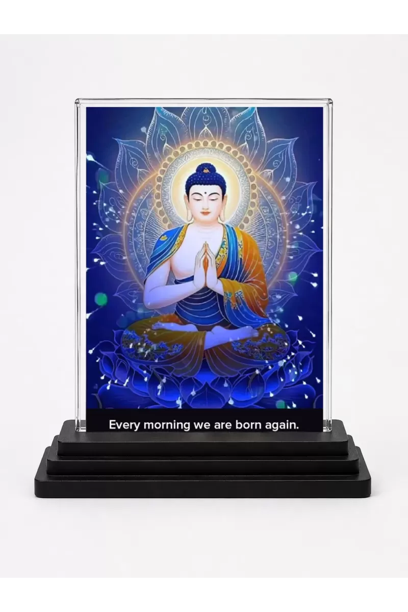 Goutam Buddha Acrylic Car Dashboard Showpiece | Double-Sided Goutam Buddha Photo Stand | 3 X 4 Inch Photo | Transparent Acrylic Frame With Black Base | Car Dashboard, Office & Table Decor (F71567)