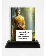 Gautama Buddha Acrylic Car Dashboard Showpiece | Double-Sided Gautama Buddha Photo Stand | 3 X 4 Inch Photo | Transparent Acrylic Frame With Black Base | Car Dashboard, Office & Table Decor (F71568)