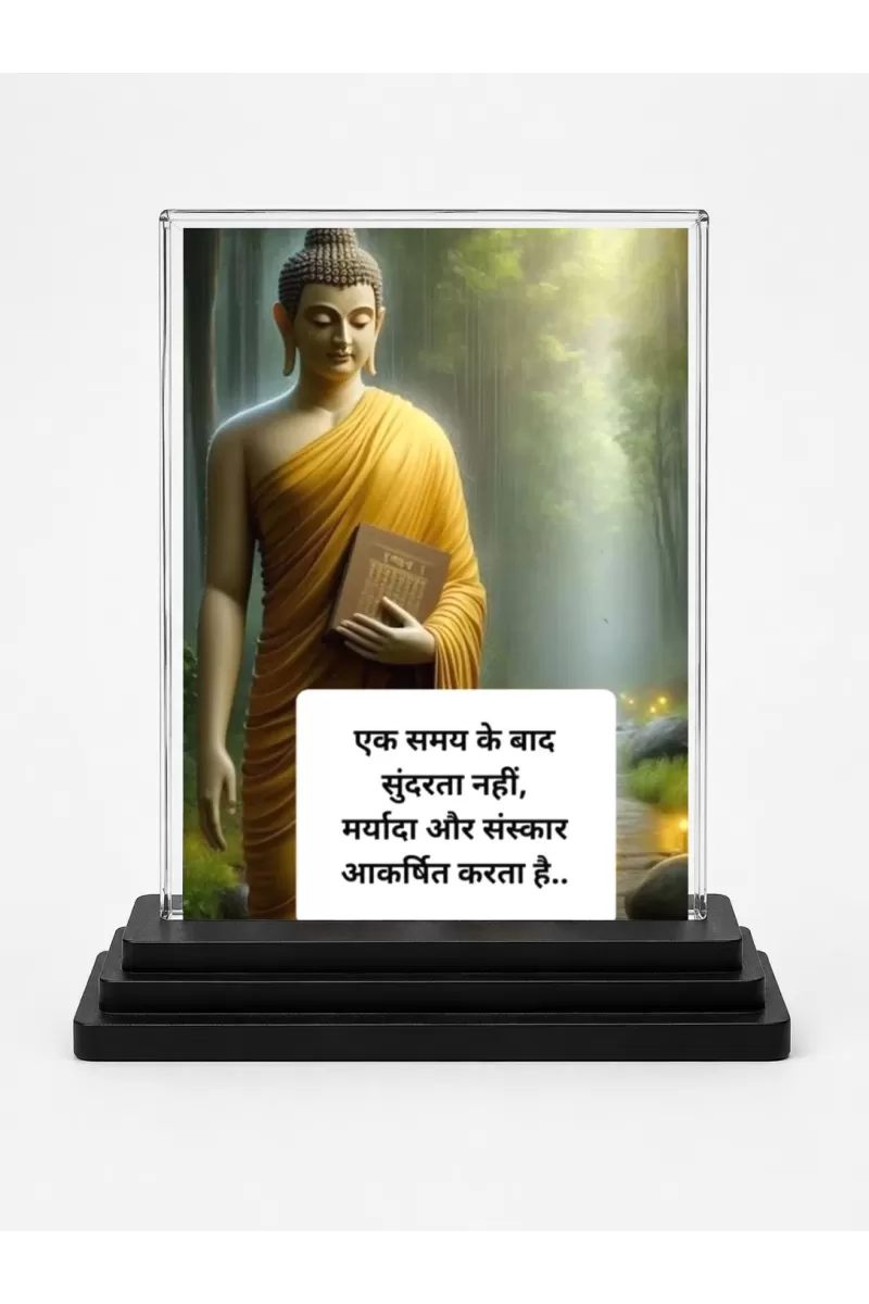 Gautama Buddha Acrylic Car Dashboard Showpiece | Double-Sided Gautama Buddha Photo Stand | 3 X 4 Inch Photo | Transparent Acrylic Frame With Black Base | Car Dashboard, Office & Table Decor (F71568)