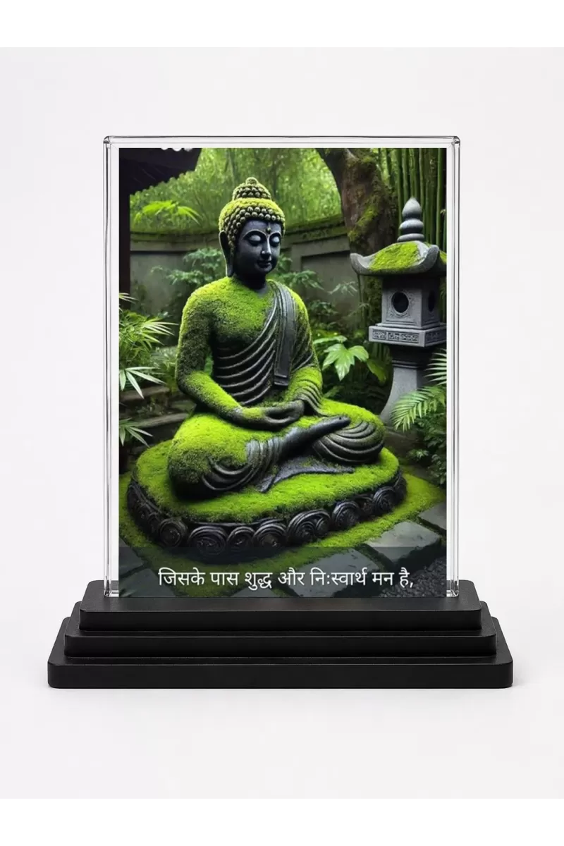 Goutam Buddha Acrylic Car Dashboard Showpiece | Double-Sided Goutam Buddha Photo Stand | 3 X 4 Inch Photo | Transparent Acrylic Frame With Black Base | Car Dashboard, Office & Table Decor (F71570)
