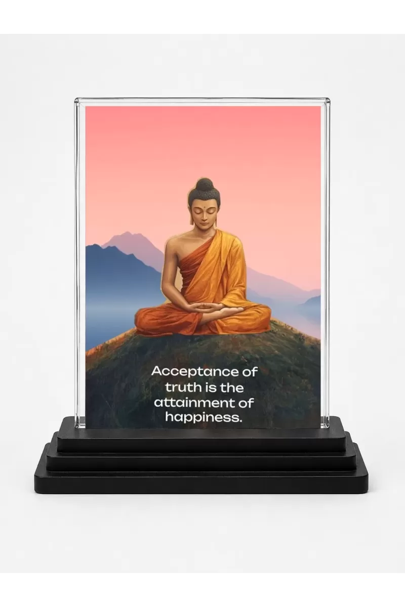 Gautama Buddha Acrylic Car Dashboard Showpiece | Double-Sided Gautama Buddha Photo Stand | 3 X 4 Inch Photo | Transparent Acrylic Frame With Black Base | Car Dashboard, Office & Table Decor (F71573)