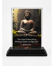 Gautama Buddha Acrylic Car Dashboard Showpiece | Double-Sided Gautama Buddha Photo Stand | 3 X 4 Inch Photo | Transparent Acrylic Frame With Black Base | Car Dashboard, Office & Table Decor (F71575)