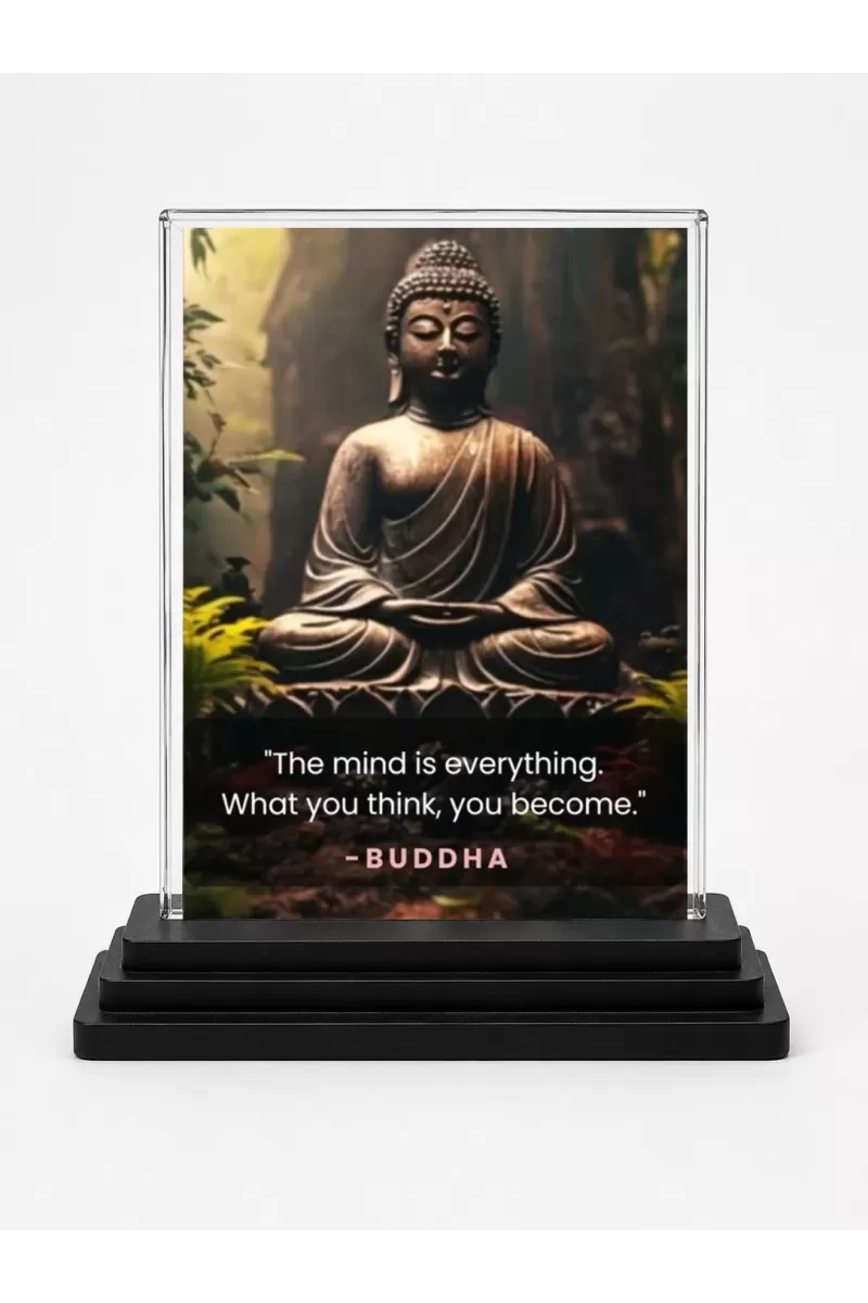Gautama Buddha Acrylic Car Dashboard Showpiece | Double-Sided Gautama Buddha Photo Stand | 3 X 4 Inch Photo | Transparent Acrylic Frame With Black Base | Car Dashboard, Office & Table Decor (F71575)
