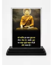 Gautama Buddha Acrylic Car Dashboard Showpiece | Double-Sided Gautama Buddha Photo Stand | 3 X 4 Inch Photo | Transparent Acrylic Frame With Black Base | Car Dashboard, Office & Table Decor (F71577)